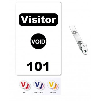 Custom Printed Numbered Self Expiring PVC Visitor Badges + Strap Clips - 10 pack